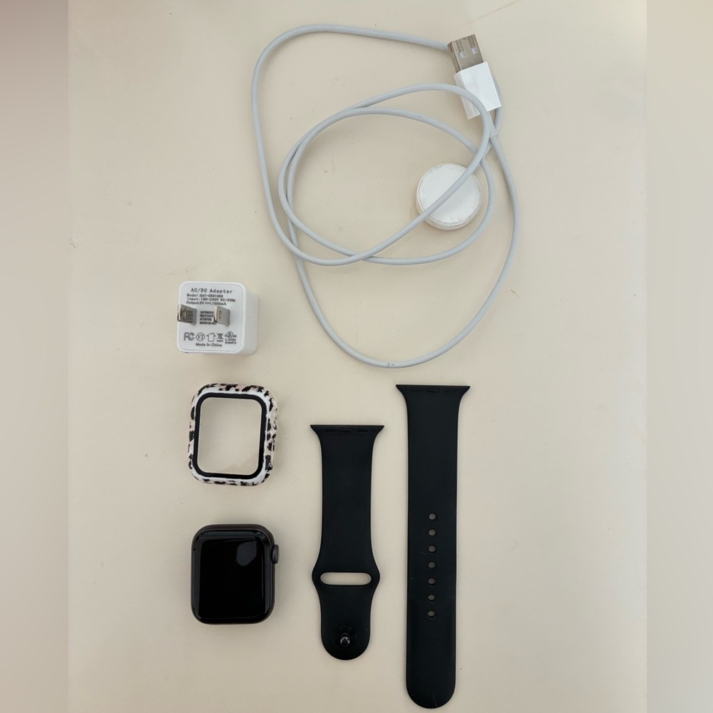 Apple Smartwatch with Black Band and Leopard Print Case